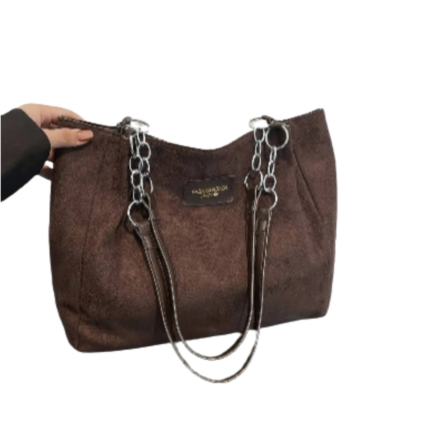 Soft Faux Suede Chain Strap Shoulder Tote Bag with Relaxed Silhouette