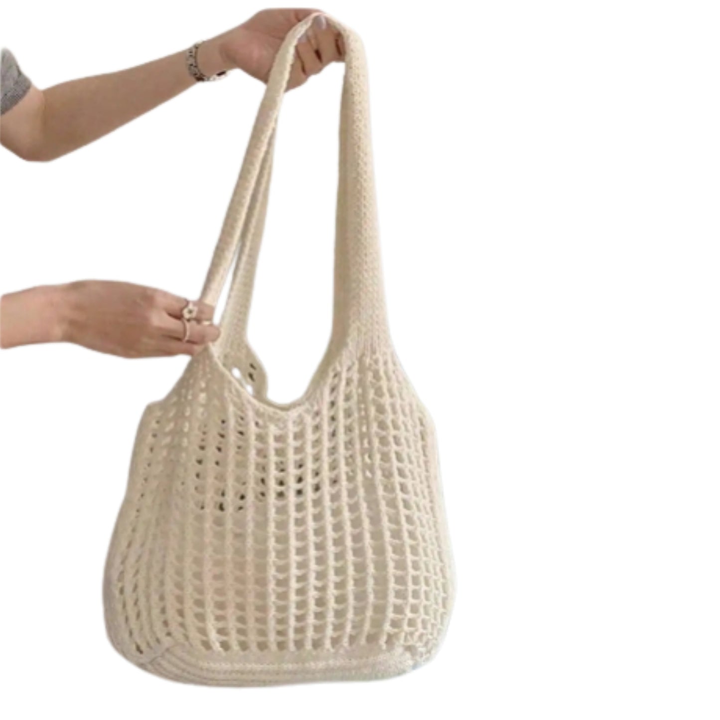 Open Knit Cotton Tote Shoulder Bag with Relaxed Everyday Design