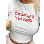 Western Inspired Graphic Crop Tee with Fitted Baby Tee Streetwear Style