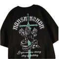 Oversized Gothic Crest Graphic Cotton T-Shirt with Vintage Streetwear Artwork