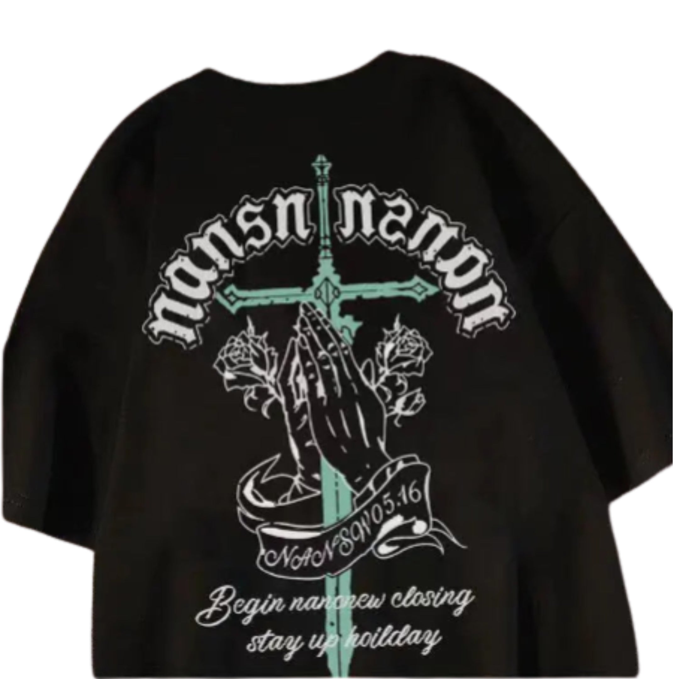 Oversized Gothic Crest Graphic Cotton T-Shirt with Vintage Streetwear Artwork
