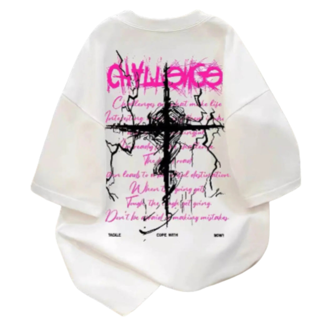 Heavyweight Typography Graphic Streetwear T-Shirt with Distressed Urban Artwork