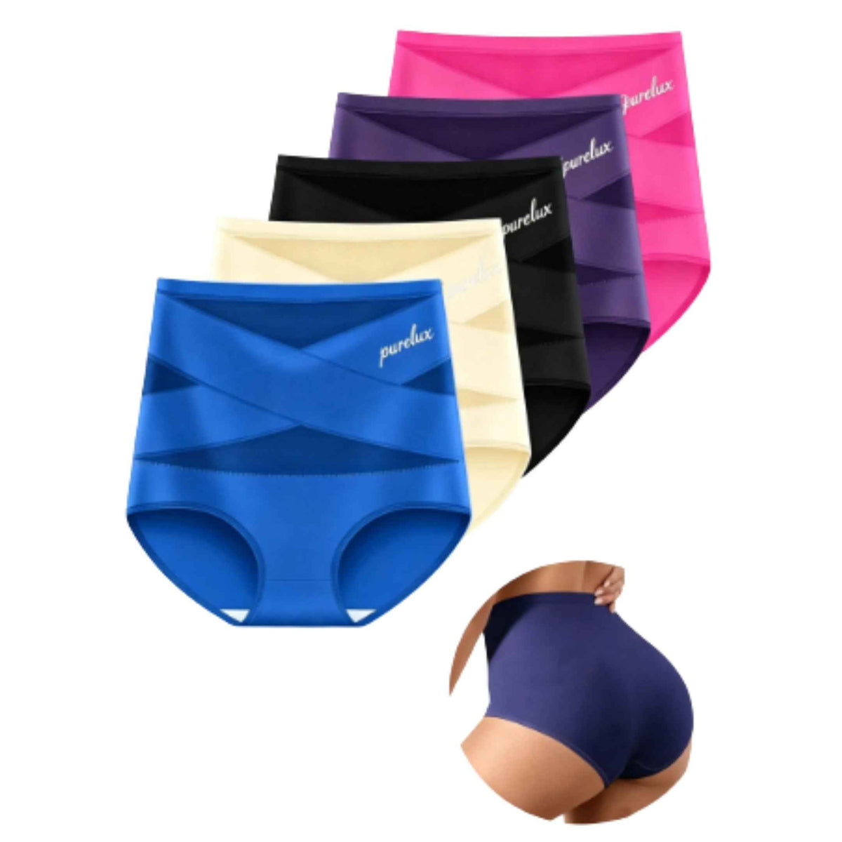 5-Pack High-Waisted Brief Panties with Geometric Mesh Panel Detailing