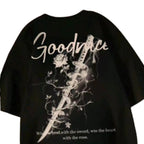 Oversized Floral Sword Graphic Cotton T-Shirt with High Street Fashion Styling