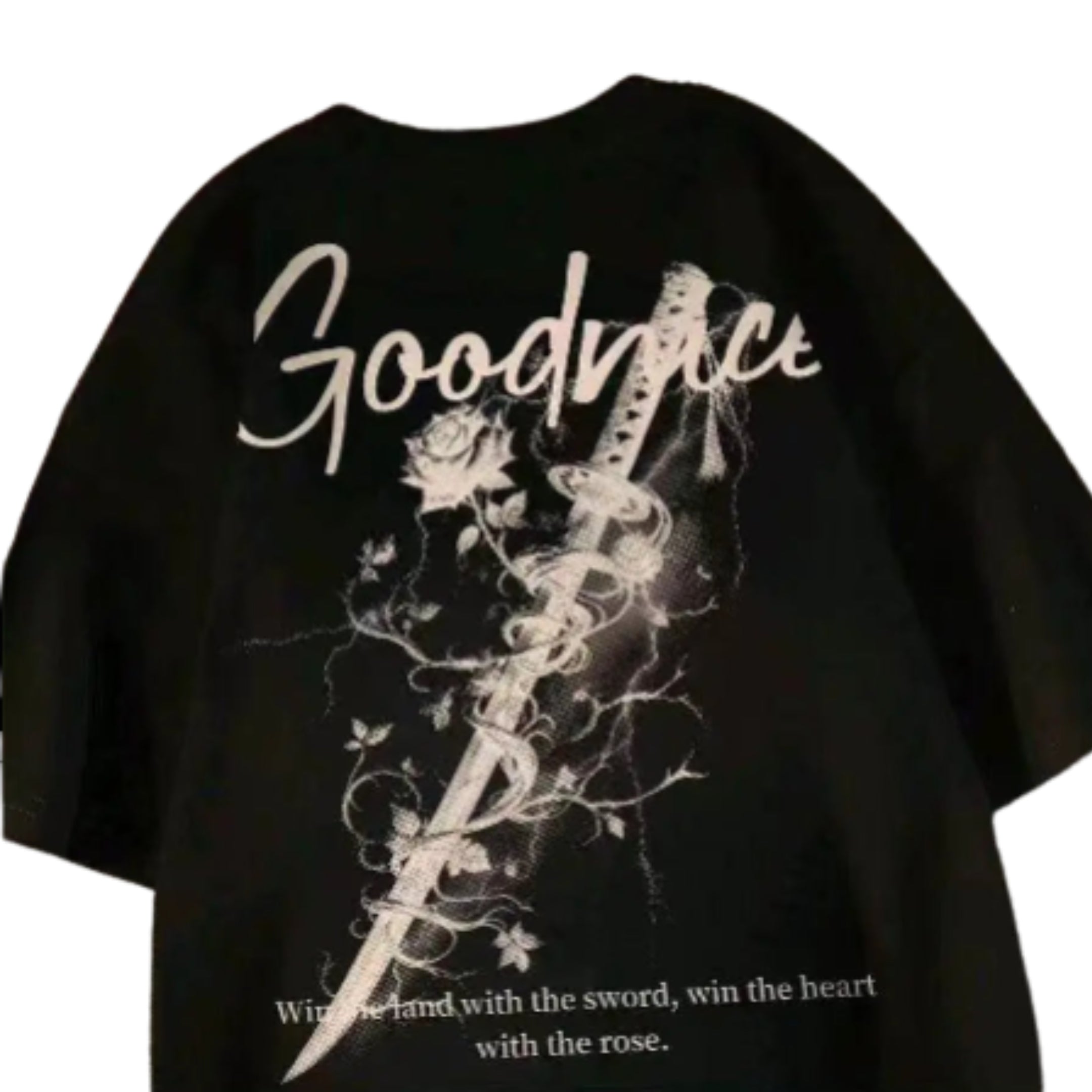 Oversized Floral Sword Graphic Cotton T-Shirt with High Street Fashion Styling