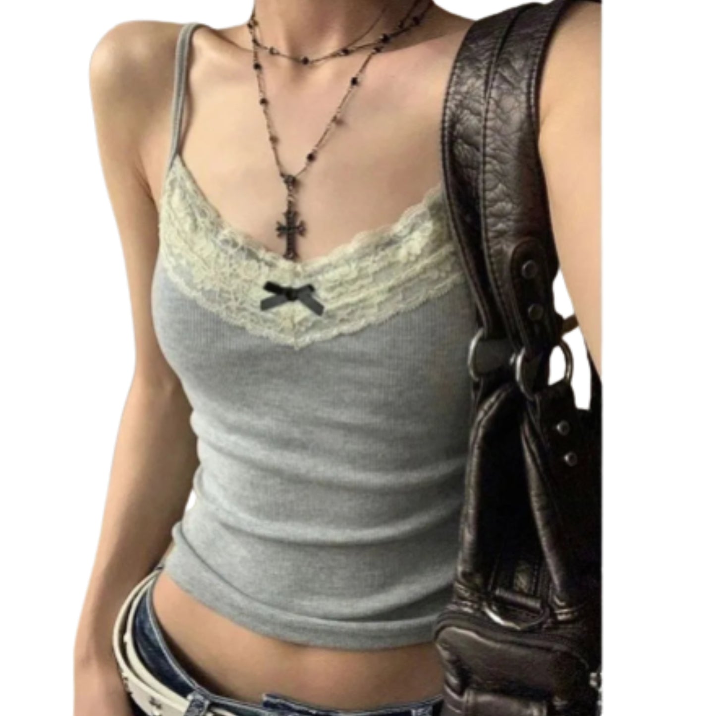 Lace Trim V-Neck Camisole Tank Top with Slim Fit Everyday Streetwear Styling