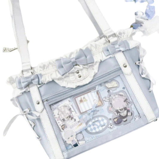 Display Window Tote Bag with Ribbon Accents Large Capacity Shoulder Carry Design