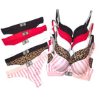 Embellished Script Strap Push-Up Bra and Coordinated Thong Set