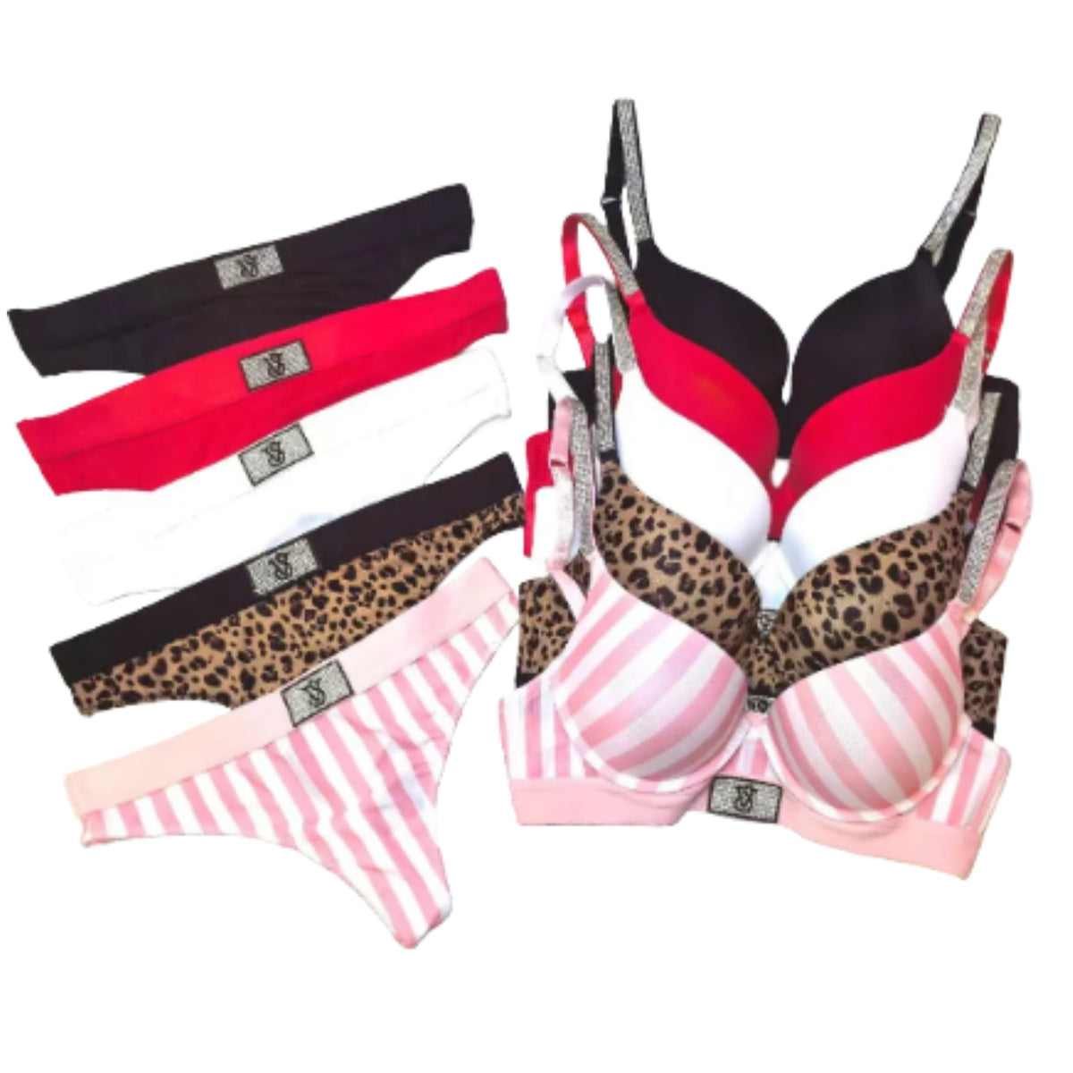 Embellished Script Strap Push-Up Bra and Coordinated Thong Set