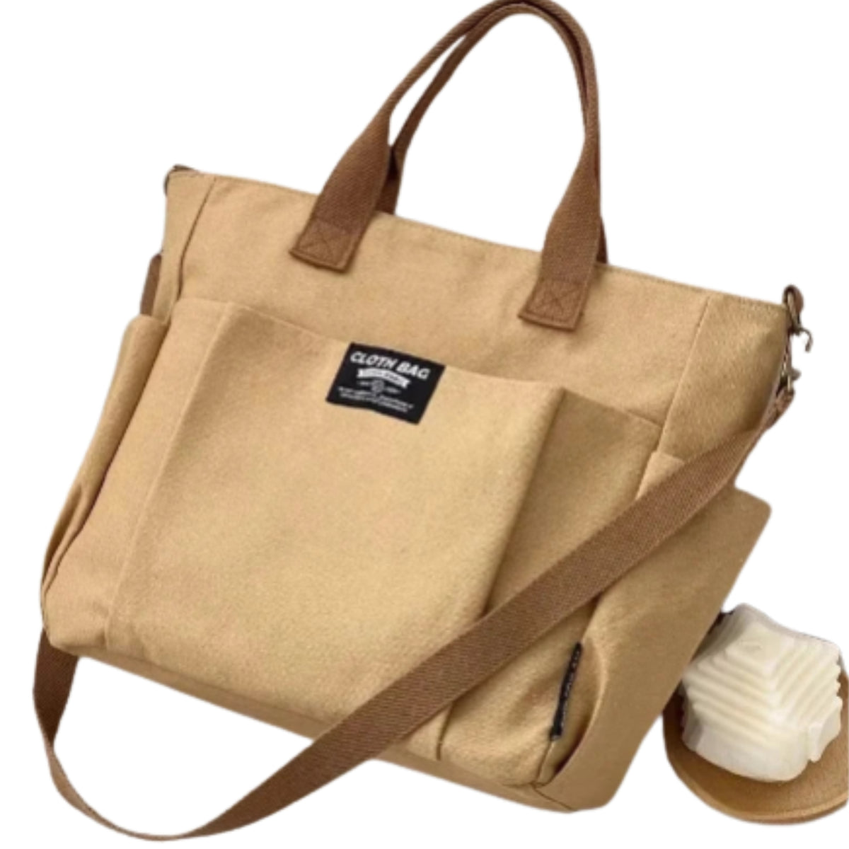 Minimal Canvas Tote Shoulder Crossbody Bag with Large Capacity Design