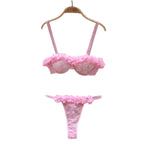 Romantic Light Pink Sheer Mesh and Tulle Ruffle Lingerie Set