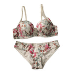 Vintage Botanical Floral Print Push-Up Bra and Brief Set