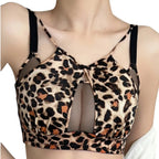 Fierce Leopard Print Plunge Bra with Front Keyhole Cutout and Mesh Accents
