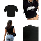 Alternative Graphic Crop Tee with Fitted Silhouette and Short Sleeve Streetwear Style