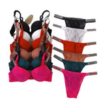 Textured Lace Push-Up Bra and Rhinestone Strap Thong Set