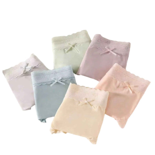6-Pack Pastel Low-Rise Panties with Delicate Lace Trim and Center Bow Detailing