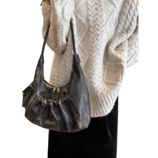 Vintage Half Moon Shoulder Bag with Soft Structured Zip Design