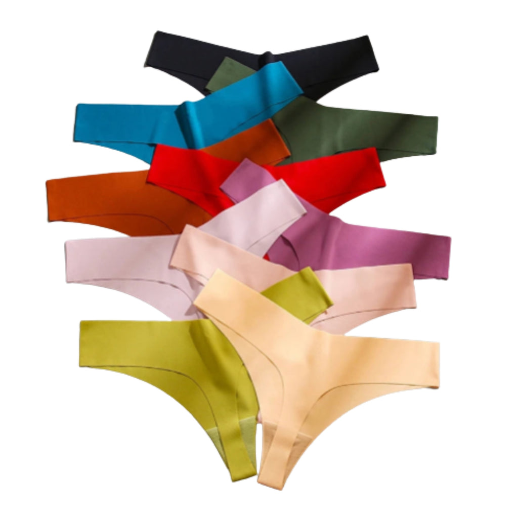 Seven-Piece Seamless V-Front Thong Set in Vibrant Jewel Tones