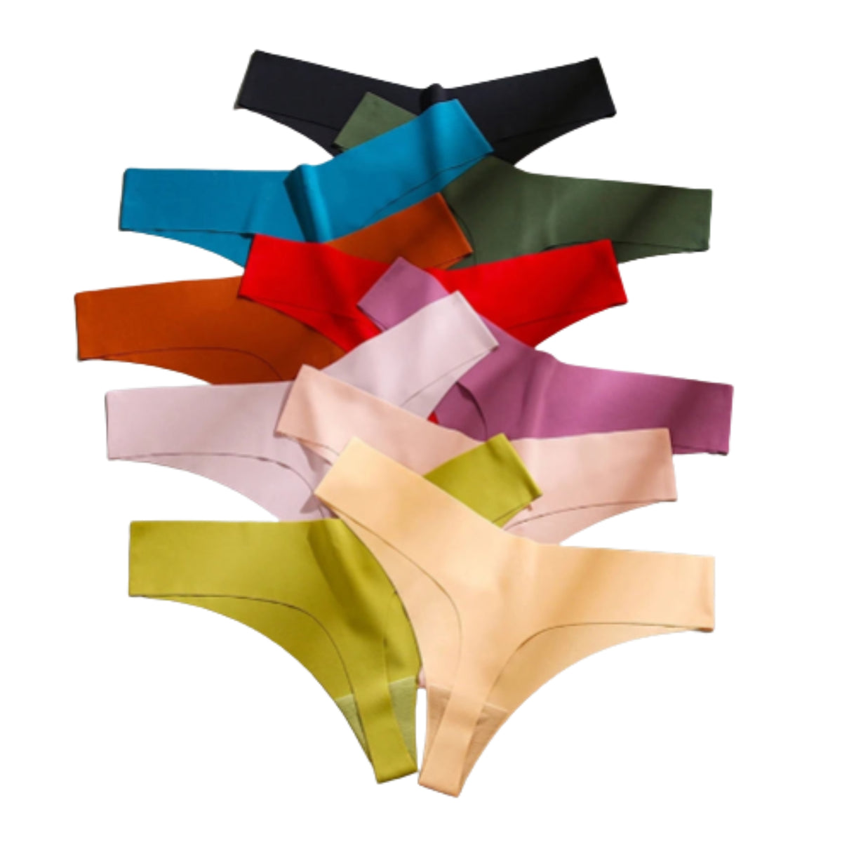 Seven-Piece Seamless V-Front Thong Set in Vibrant Jewel Tones