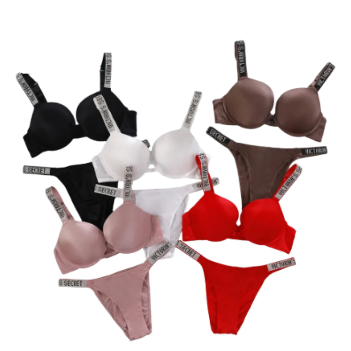 Sleek Contour Underwire Bra Set with Crystal-Embellished Straps