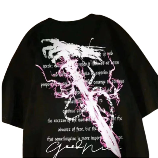 Dark Graphic Streetwear Cotton Blend T-Shirt With Edgy Print Artwork