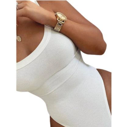 Ribbed Sleeveless Scoop Neck Bodycon Bodysuit for Alternative Fashion Styling