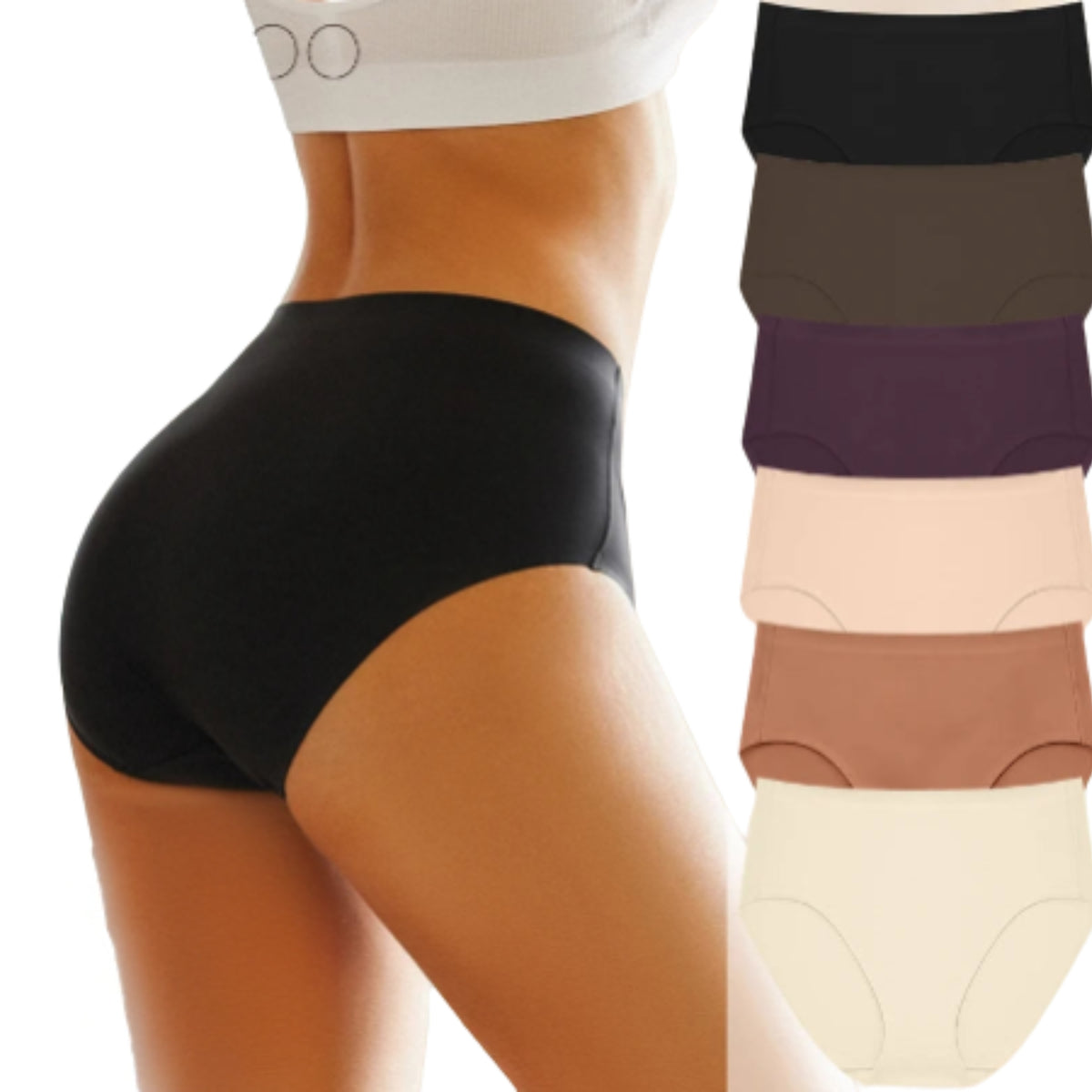 6-Piece Women’s High-Waisted Seamless Briefs Set with Smooth Stretch Construction, Cotton Crotch and Assorted Solid Colors