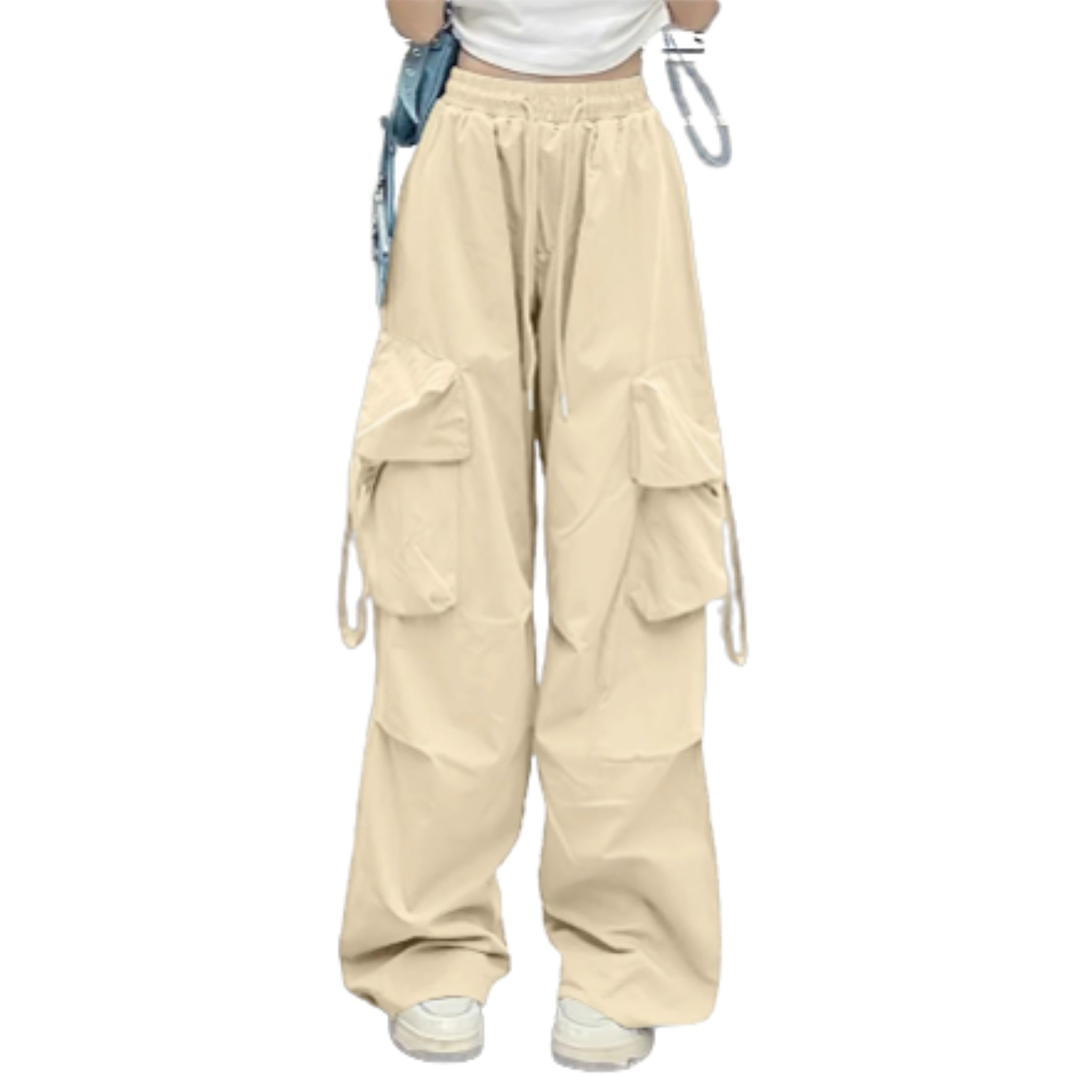 Women's Relaxed Wide Leg Cargo Pants with Utility Pockets and Streetwear Inspired Design