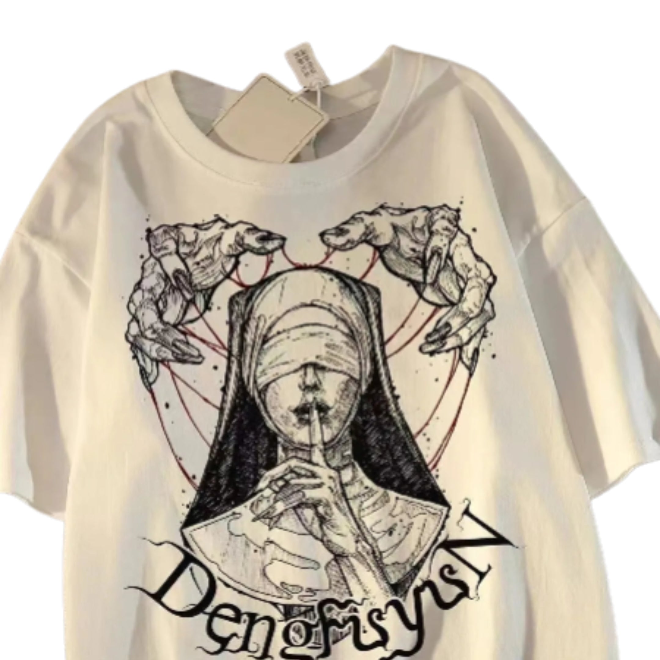 Oversized Vintage Figure Graphic Cotton T-Shirt with Gothic Streetwear Artwork